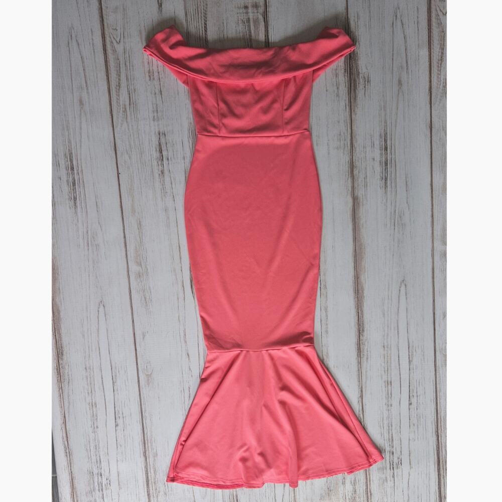 Boohoo Off The Shoulder Coral Pink Bodycon Mermaid Dress  Gown sz 6 New